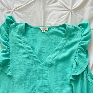 Umgee Teal Ruffle Sleeve Dress
